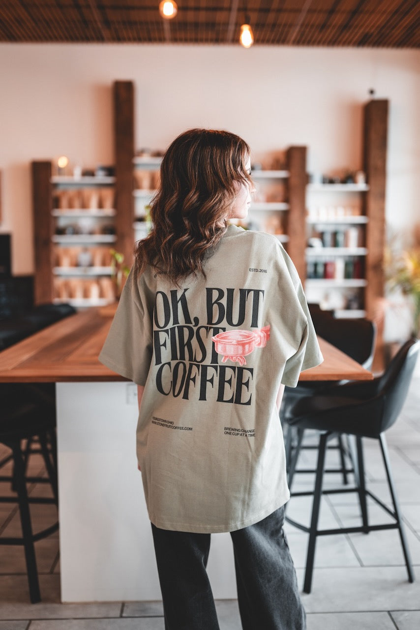 Men's Oversized Coffee Tee "OK, But First Coffee"