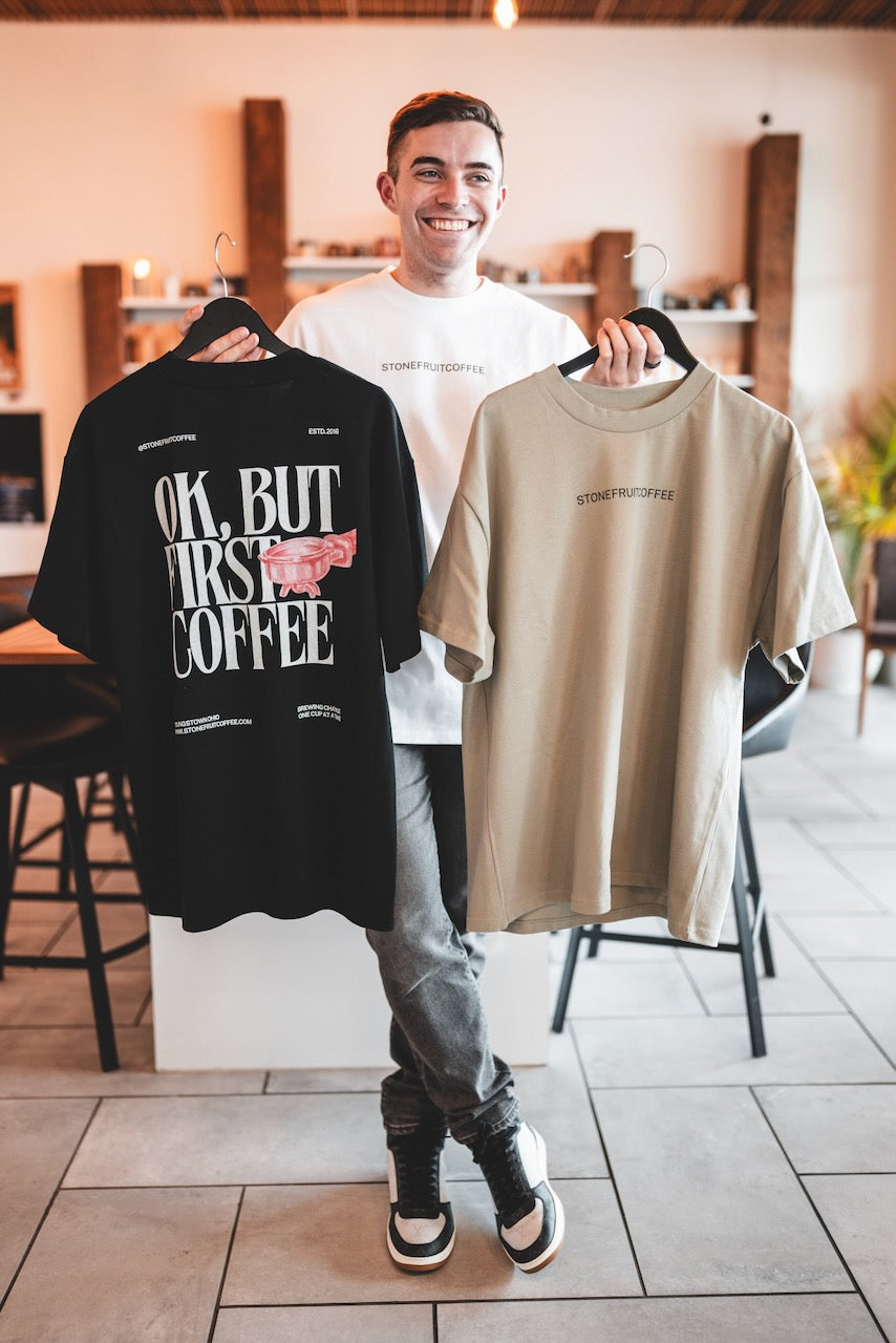 Men's Oversized Coffee Tee "OK, But First Coffee"